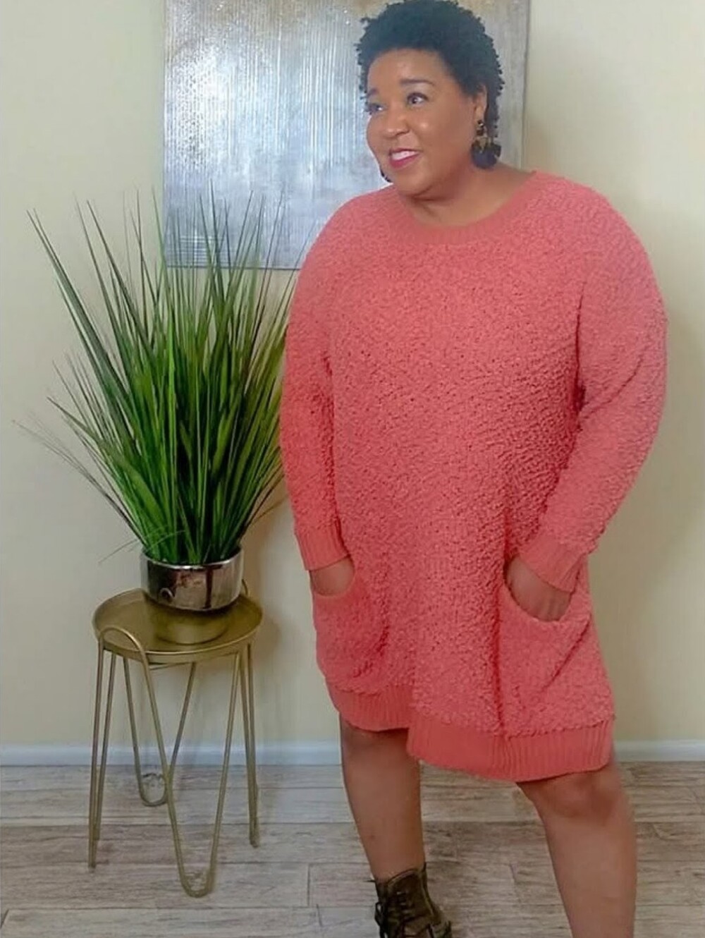 Zenana Outfitters Textured Popcorn Knit Sweater AshRose Plus Size